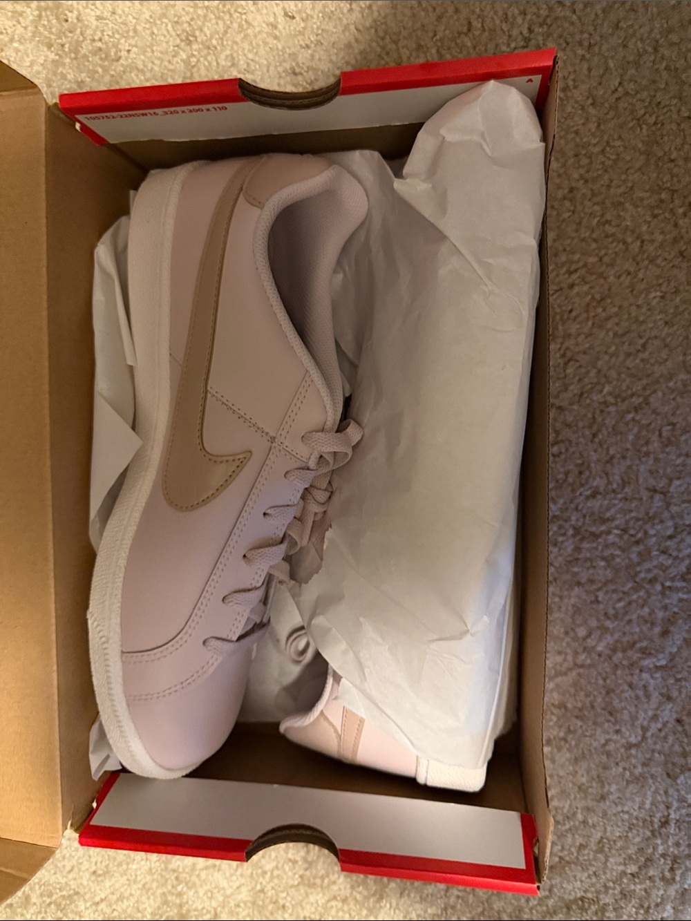 Nike Women's Low-Profile Leather Sneakers in Pale Pink with Beige Swoosh